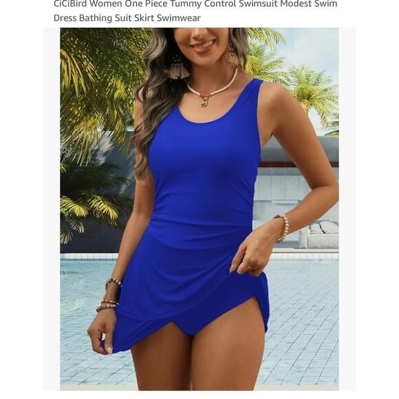 CiCiBird Women's Layered Tummy Control Swimdress Blue Small NWOT - Picture 7 of 7